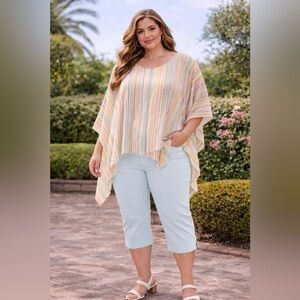 Lane Bryant semi opaque pastel striped w/sequin detail tunic sz 22/28